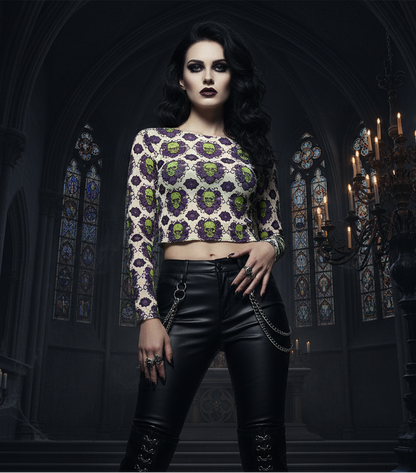 Absinthe Haze Cropped Mesh Long Sleeves T-shirt - Gothic Green Fairy