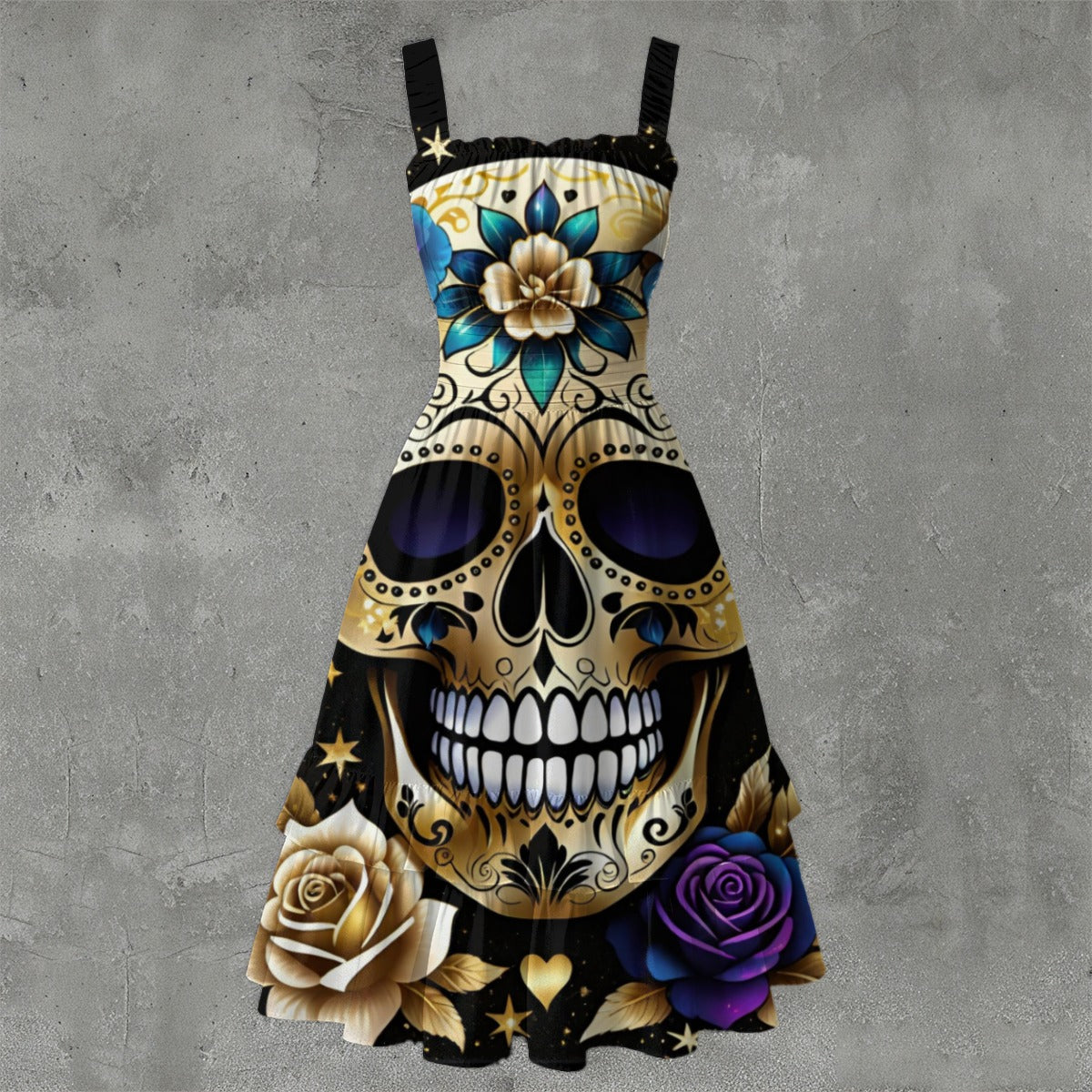 Lush Skull Garden - Ruffle Hem Dress White
