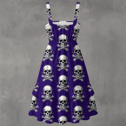 Skull Ritual Deep Purple- Ruffle Hem Dress