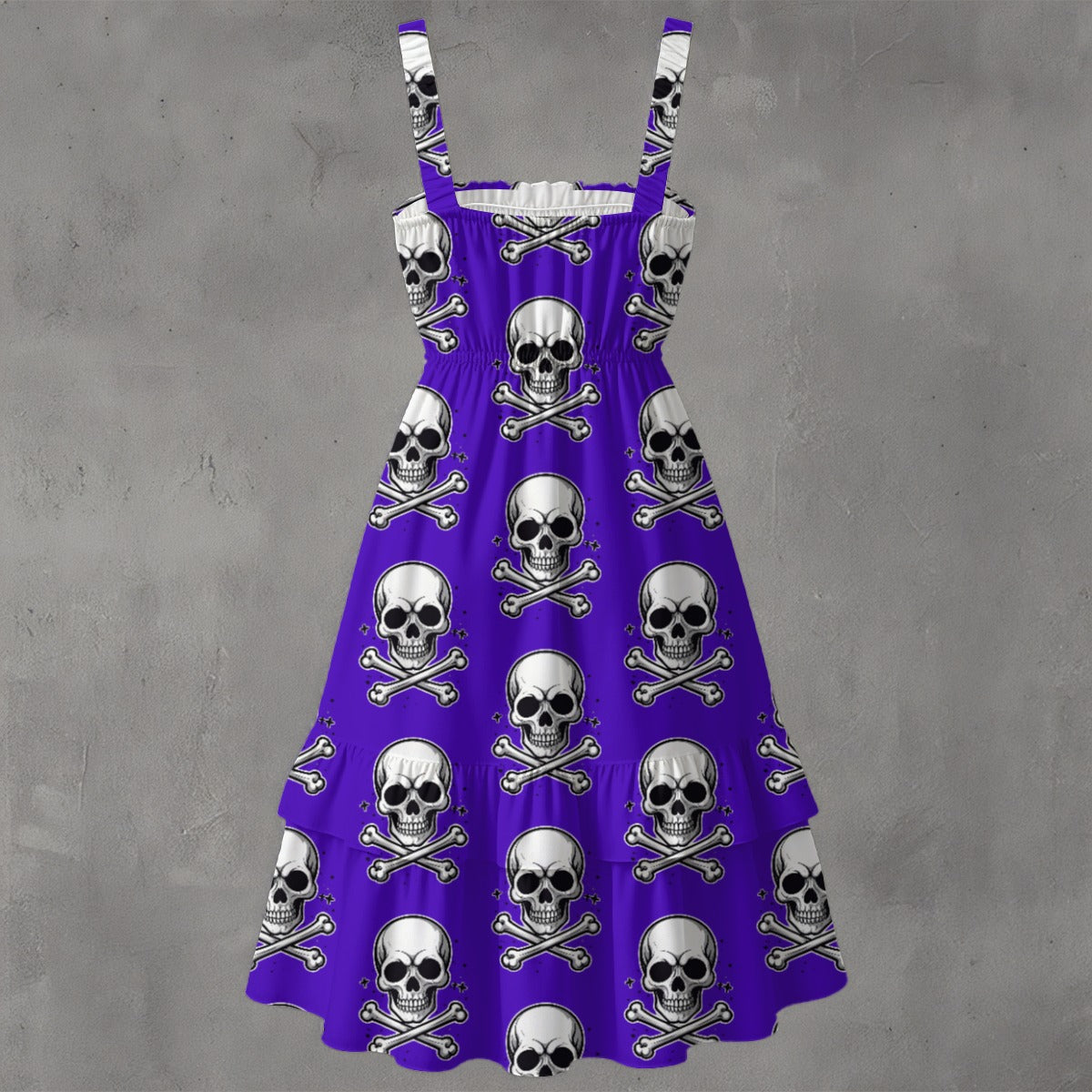 Skull Ritual Purple Electric-Ruffle Hem Dress