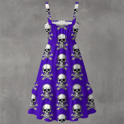 Skull Ritual Purple Electric-Ruffle Hem Dress