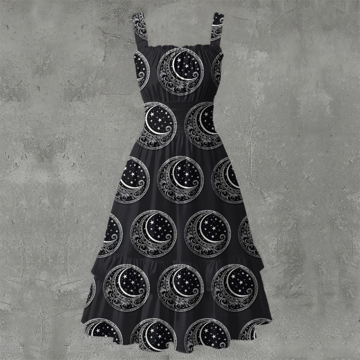 Moon Over My Hemmy Ruffle Hem Dress - Gothic Celestial Playful White