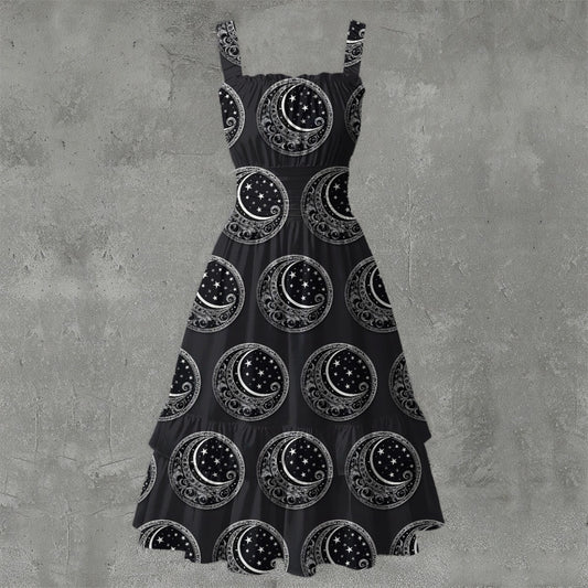 Moon Over My Hemmy Ruffle Hem Dress - Gothic Celestial Playful White