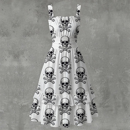 Skull Ritual White - Ruffle Hem Dress White