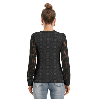 Enchanted Abyss - Blouse With Black Lace Sleeves