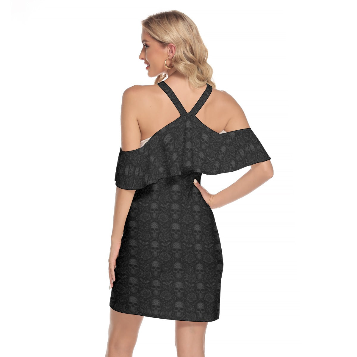 Eternal Abyss - Cold Shoulder Ruffle Cami Dress