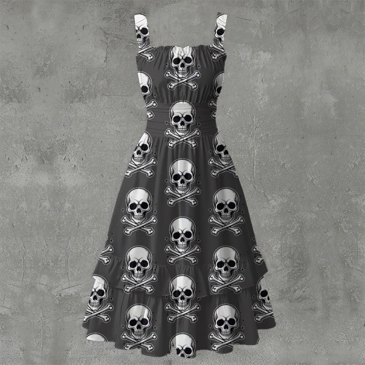 Skull Ritual Gray - Ruffle Hem Dress White