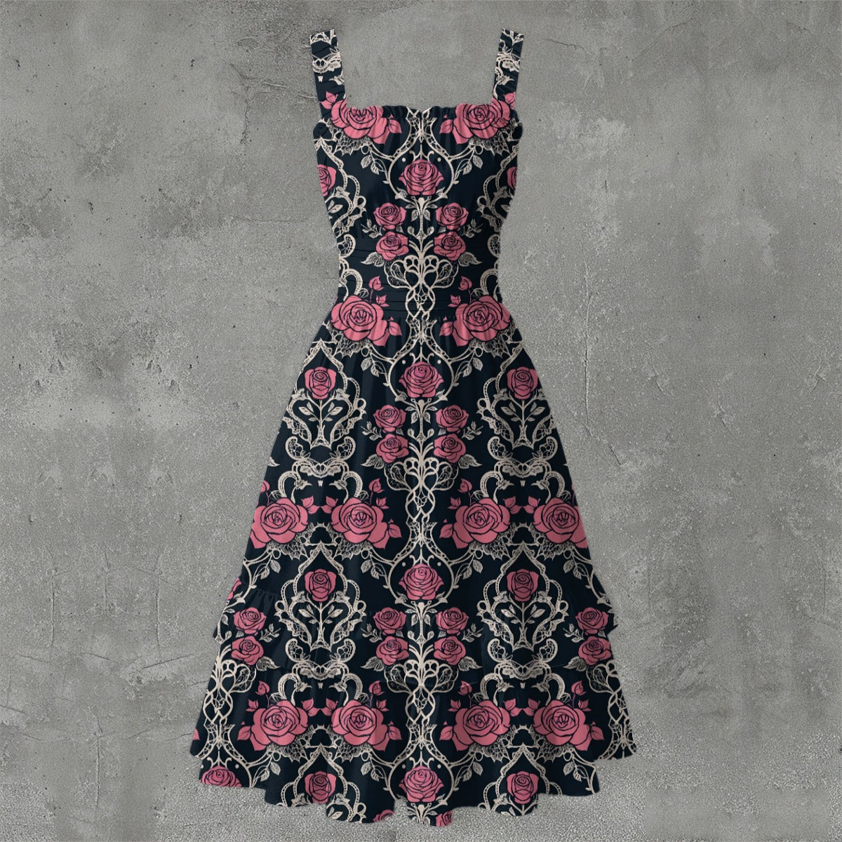 Palo De Rosa Ruffle Hem Dress - Gothic Rosewood Elegant White