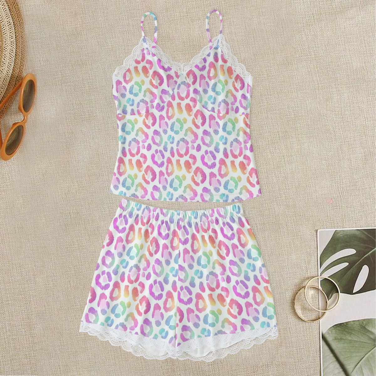 Pink Leopard Cami Set with Lace Edge - Loungewear