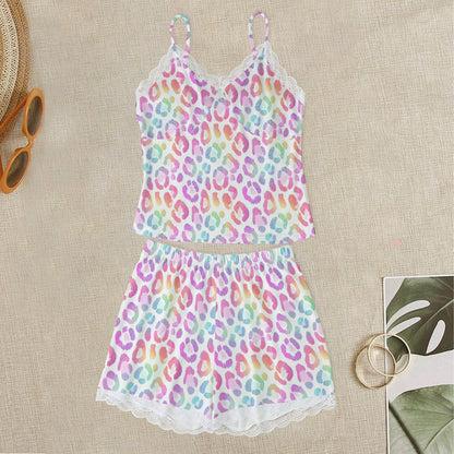 Pink Leopard Cami Set with Lace Edge - Loungewear