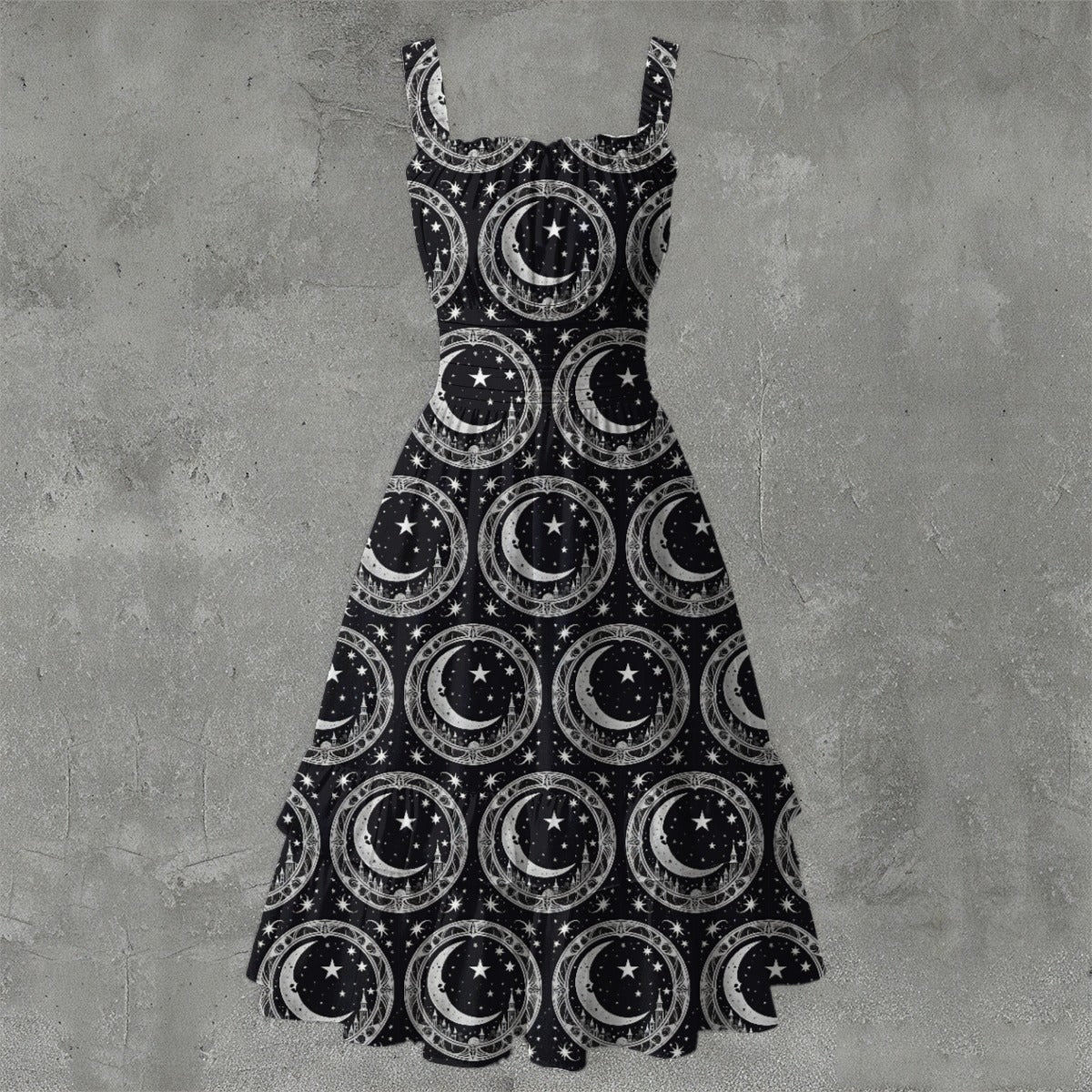 Moonlight Sonata Ruffle Hem Dress - Gothic Elegant Musical White