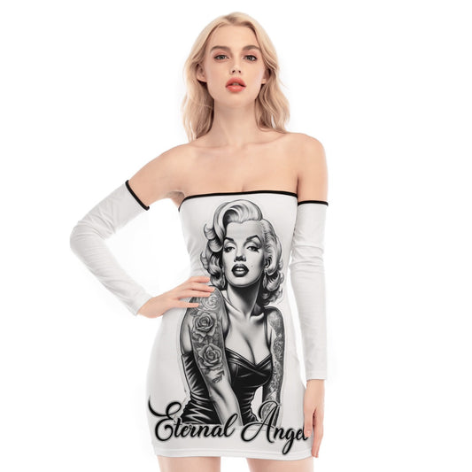 Eternal Angel All-Over Print Off-shoulder Back Lace-up Dress White