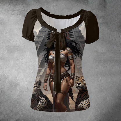 Jaguar Queen - Mexico Pride - Puff Sleeve Shirt White