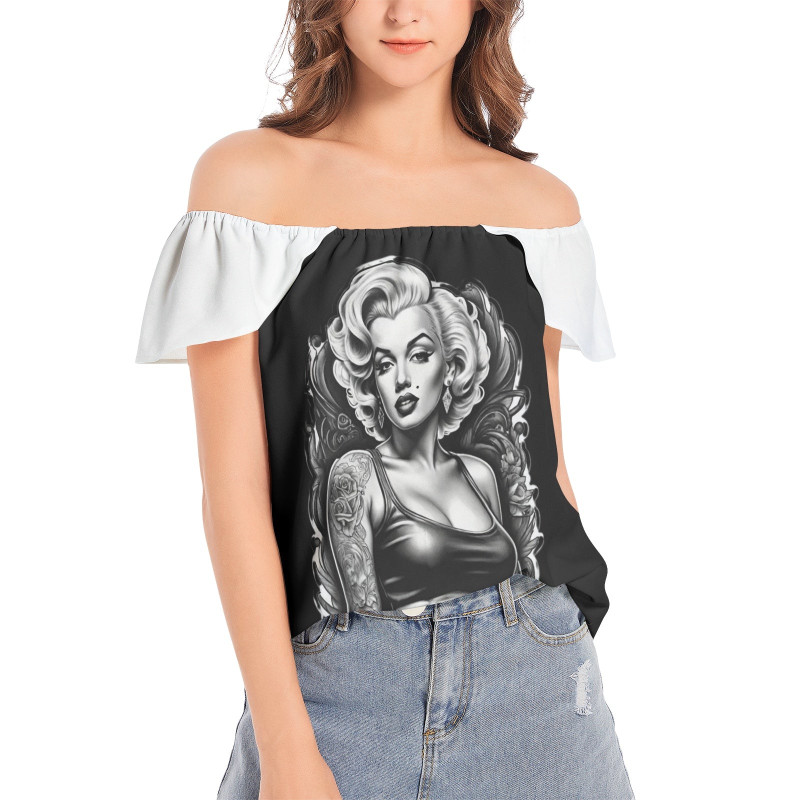 L.A. Goddess- White Sleeve Women's Off The Shoulder Top 3XL