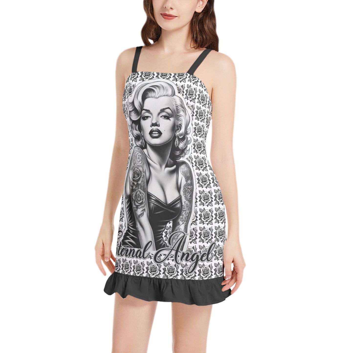 Eternal Angel (Roses) Ruffle Hem Mini Dress