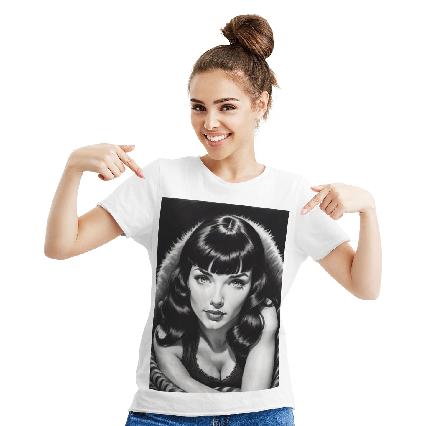 Bettie Page with Love Women's Cotton Short Sleeve T-shirt White