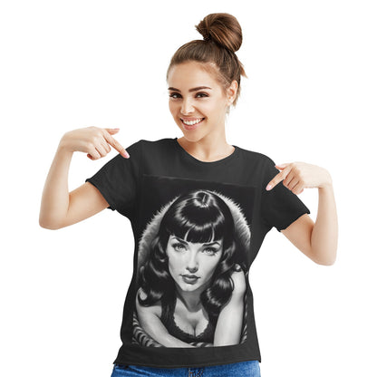 Bettie Page with Love Women's Cotton Short Sleeve T-shirt Black