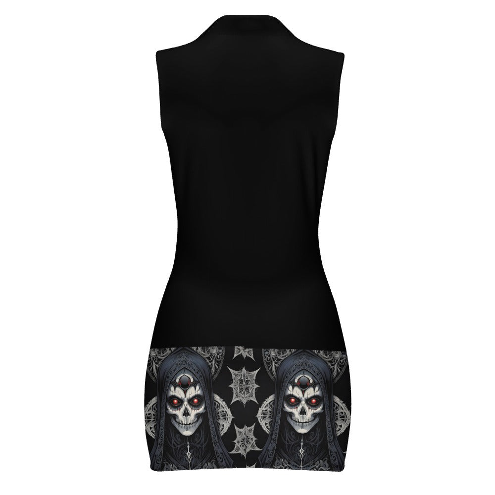 Deadly Aura - Sleeveless Polo Dress with Zipper