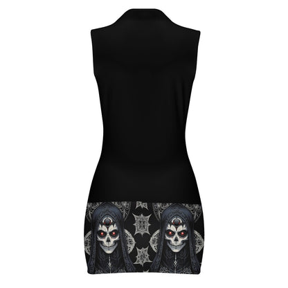 Deadly Aura - Sleeveless Polo Dress with Zipper