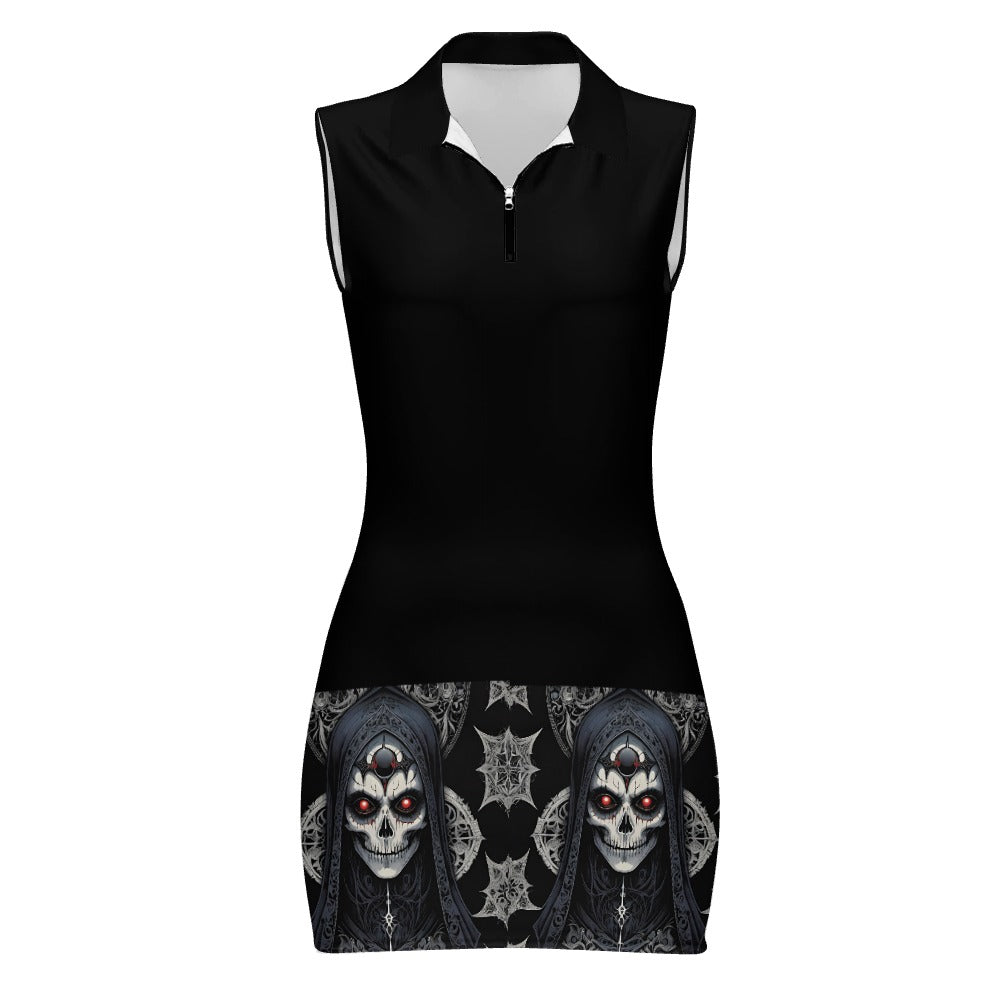 Deadly Aura - Sleeveless Polo Dress with Zipper