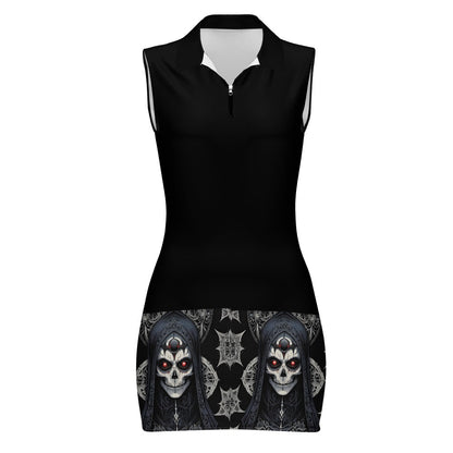Deadly Aura - Sleeveless Polo Dress with Zipper