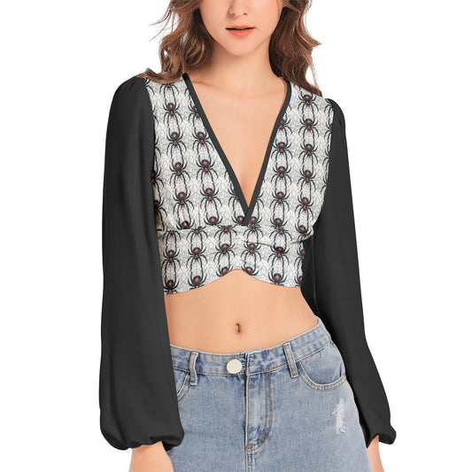 Widow Maker Deep V-Neck Lantern Sleeve Crop Top 3XL