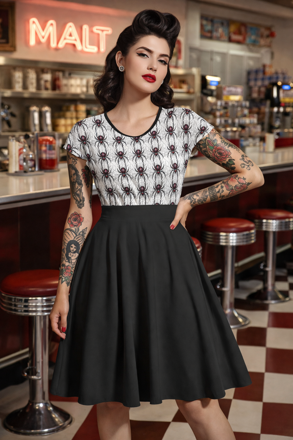 Widow Maker- Short Sleeve A-Line Midi Dress