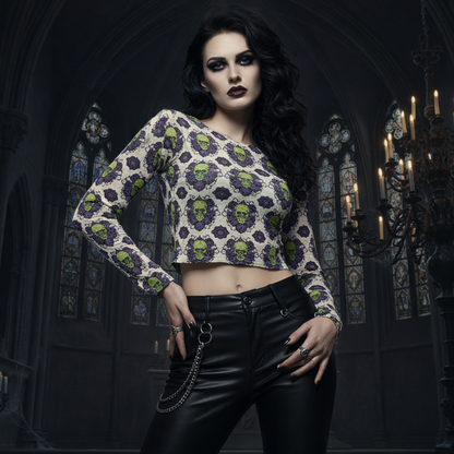 Absinthe Haze Cropped Mesh Long Sleeves T-shirt - Gothic Green Fairy