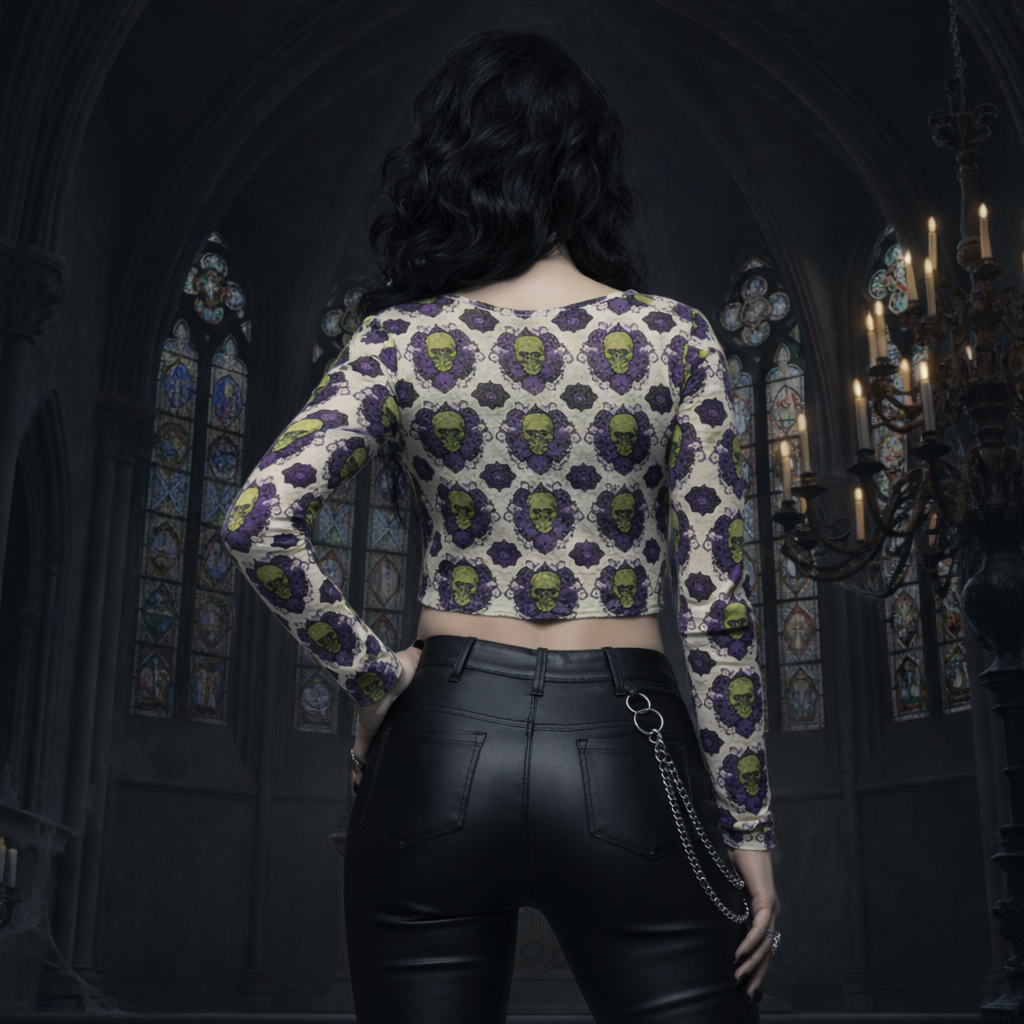 Absinthe Haze Cropped Mesh Long Sleeves T-shirt - Gothic Green Fairy