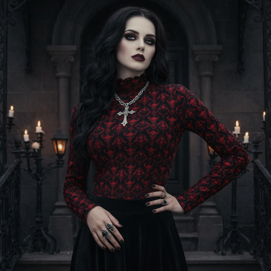 Dark Descent Women's Mesh T-shirt - Gothic Sheer Long Sleeve