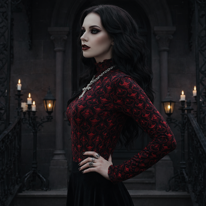 Dark Descent Women's Mesh T-shirt - Gothic Sheer Long Sleeve