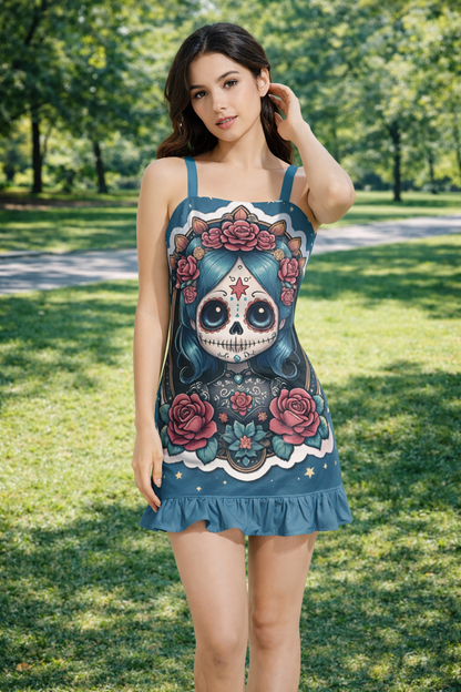Skull Kiss - Ruffle Hem Mini Dress