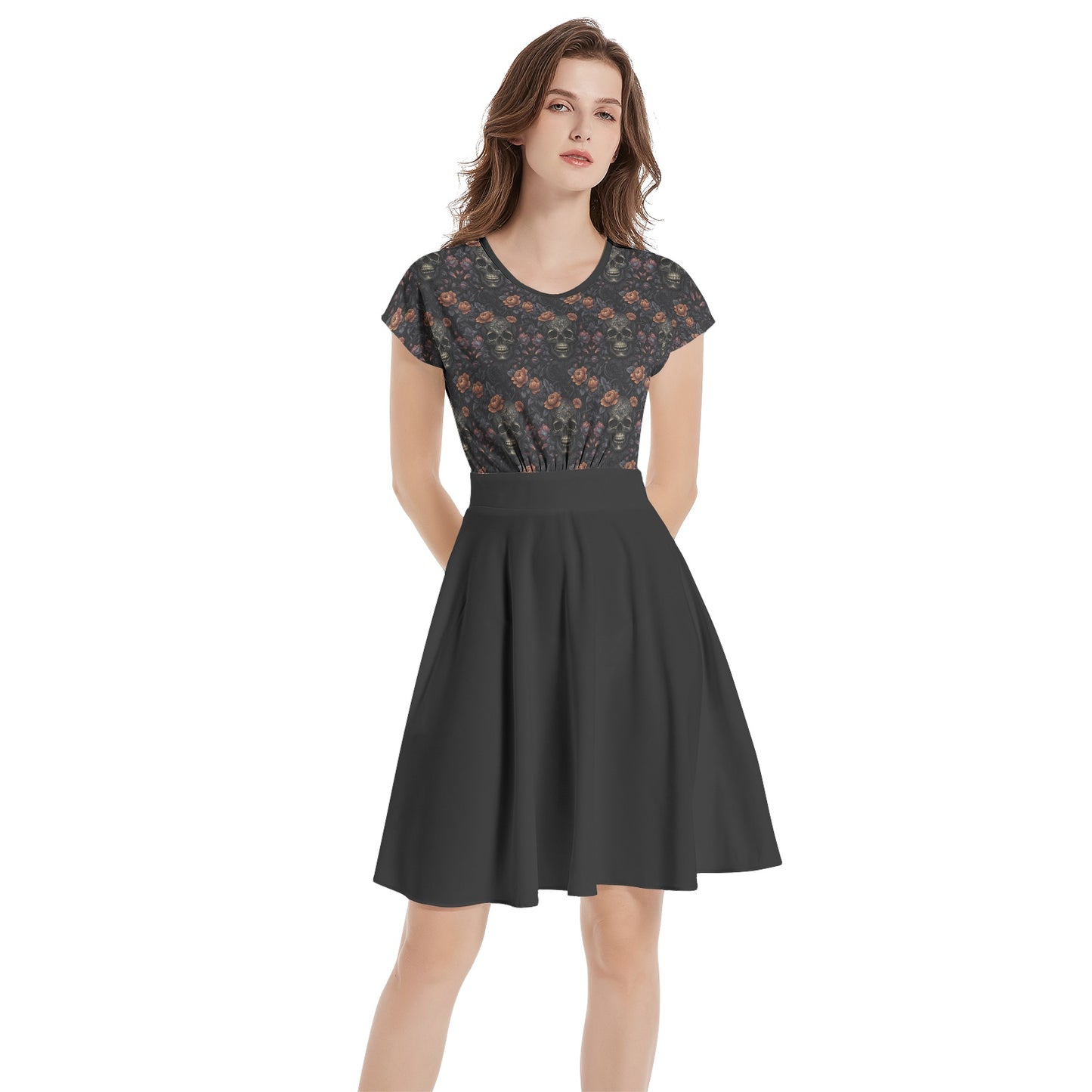 Mysterious Aura Short Sleeve A-Line Midi Dress 3XL