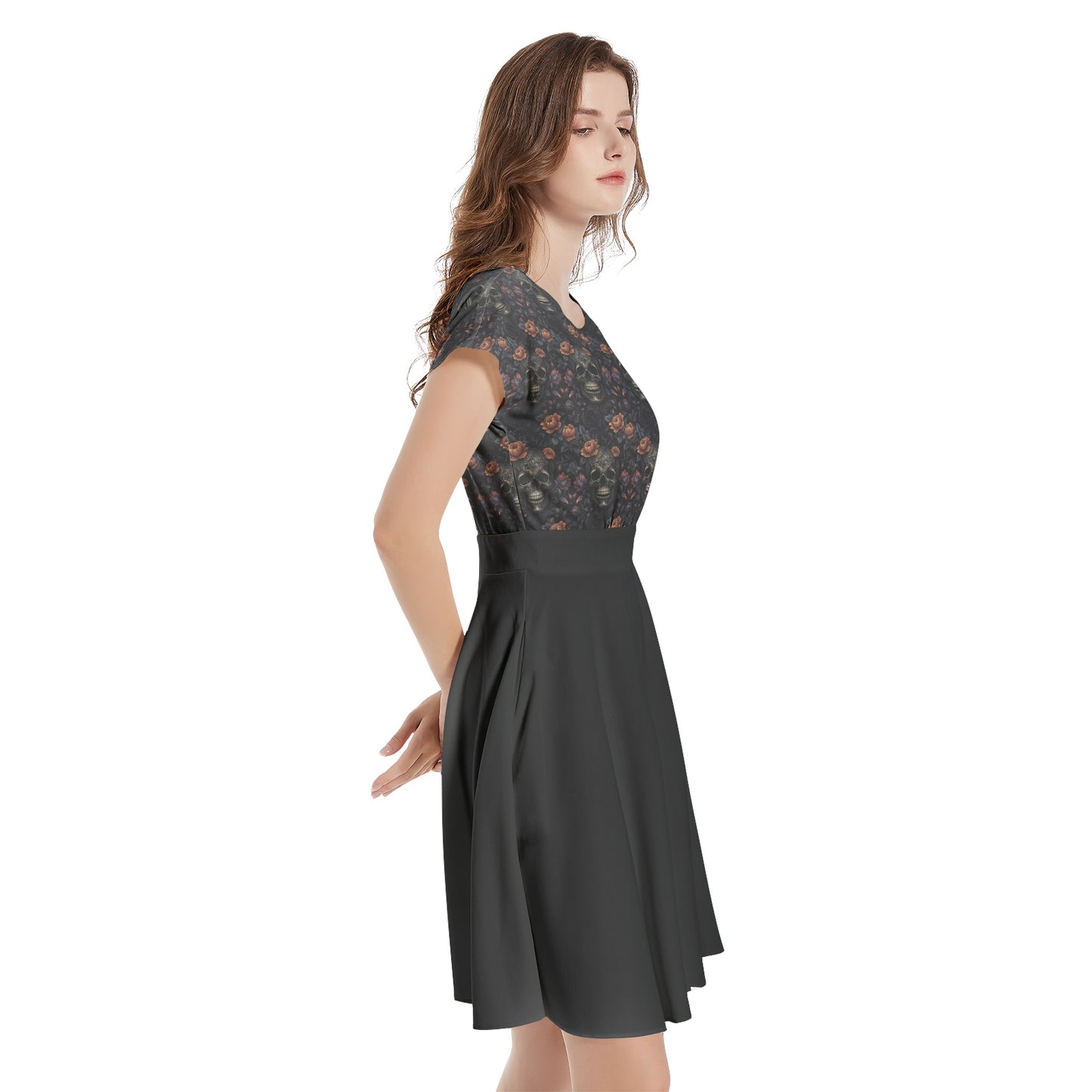 Mysterious Aura Short Sleeve A-Line Midi Dress