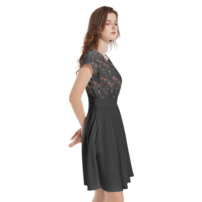 Mysterious Aura Short Sleeve A-Line Midi Dress