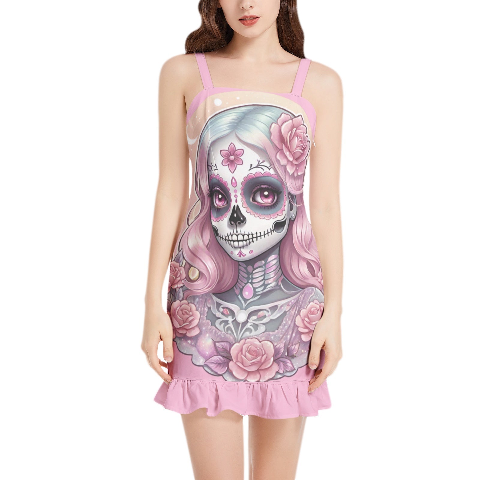 Victorian Moonbeam Sleeveless Square Neck Ruffle Hem Mini Dress 3XL