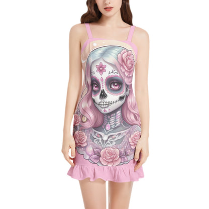 Victorian Moonbeam Sleeveless Square Neck Ruffle Hem Mini Dress 3XL