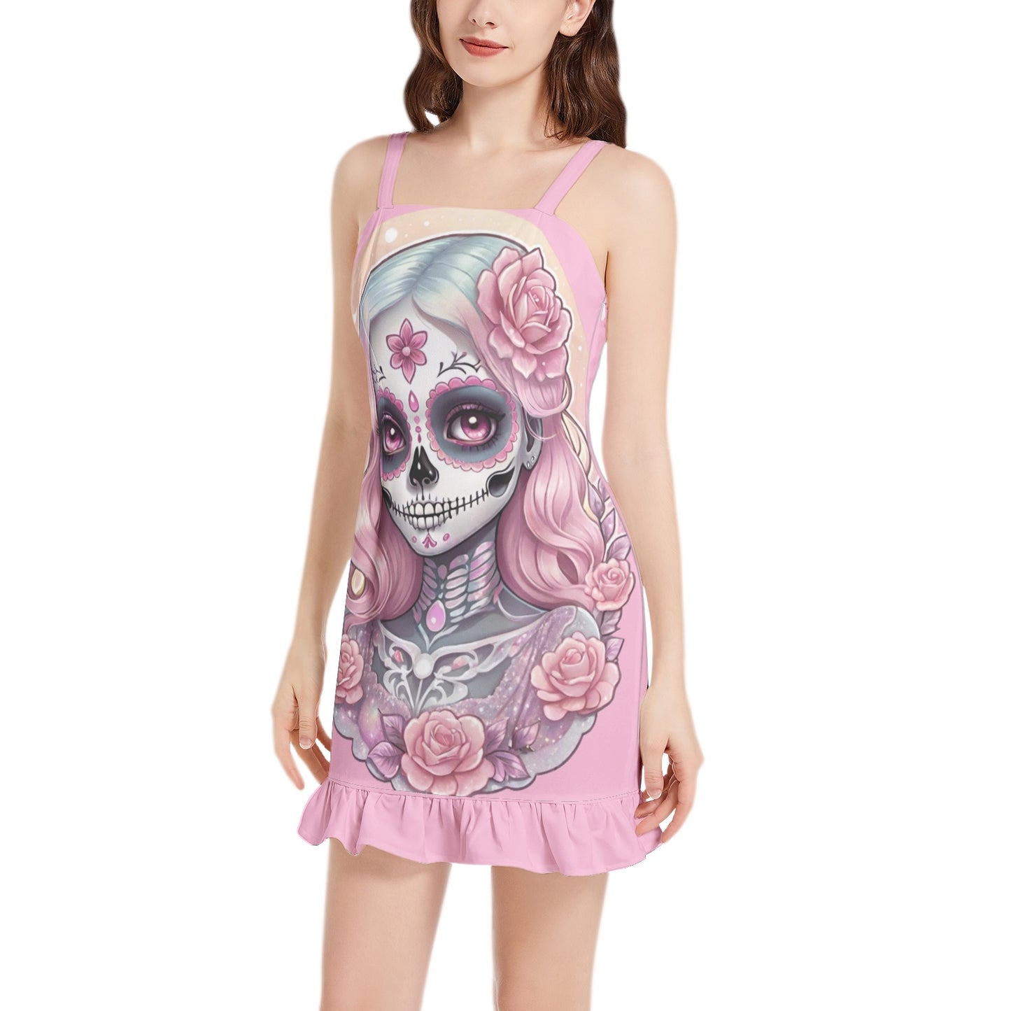 Victorian Moonbeam Sleeveless Square Neck Ruffle Hem Mini Dress