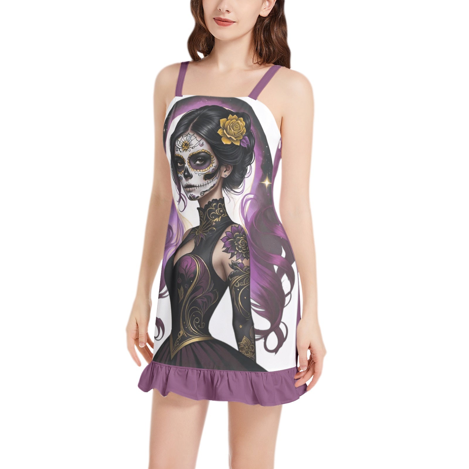 Darkened Veil Mauve Ruffle Hem Mini Dress