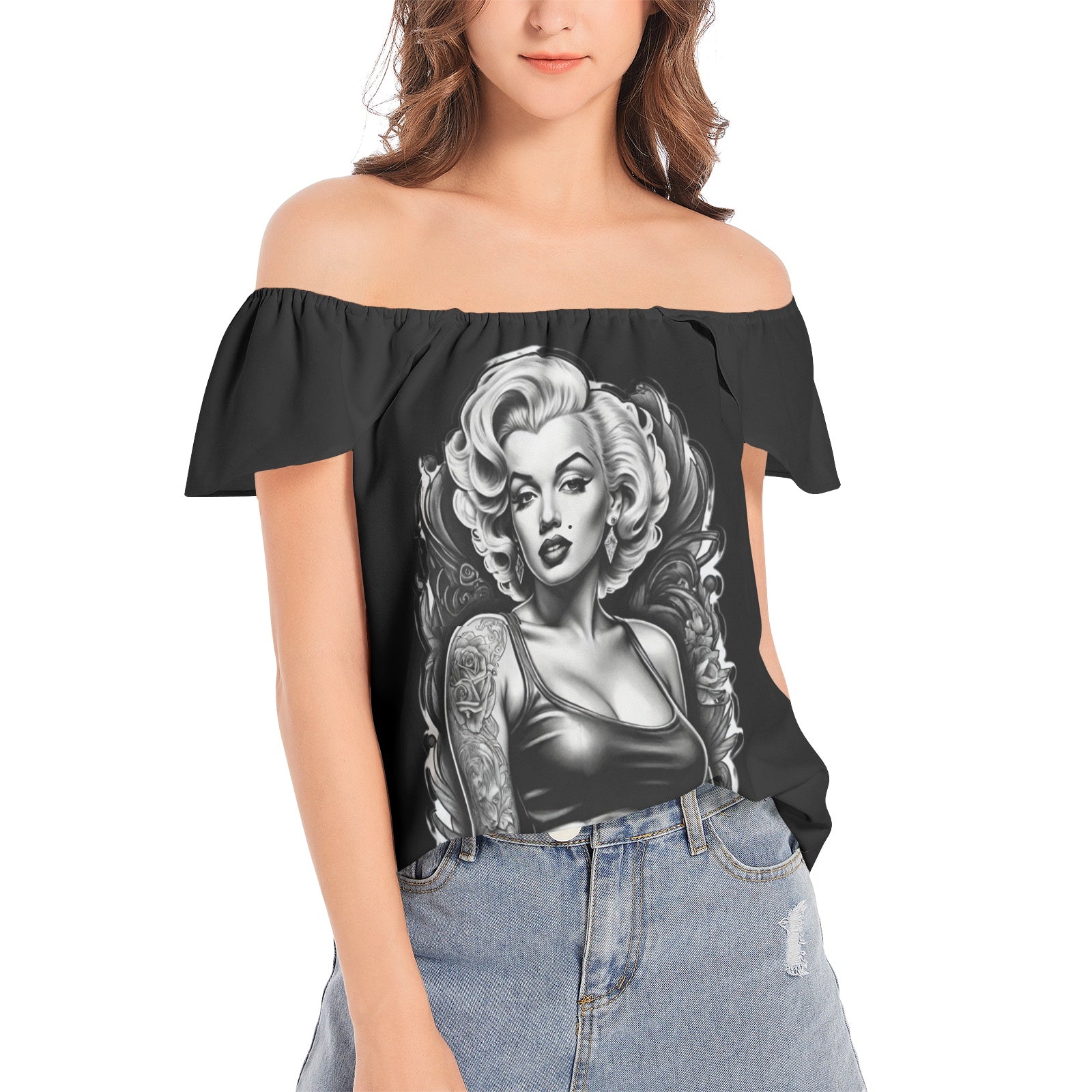 L.A Goddess- Black Sleeve Women's Off The Shoulder Top 3XL