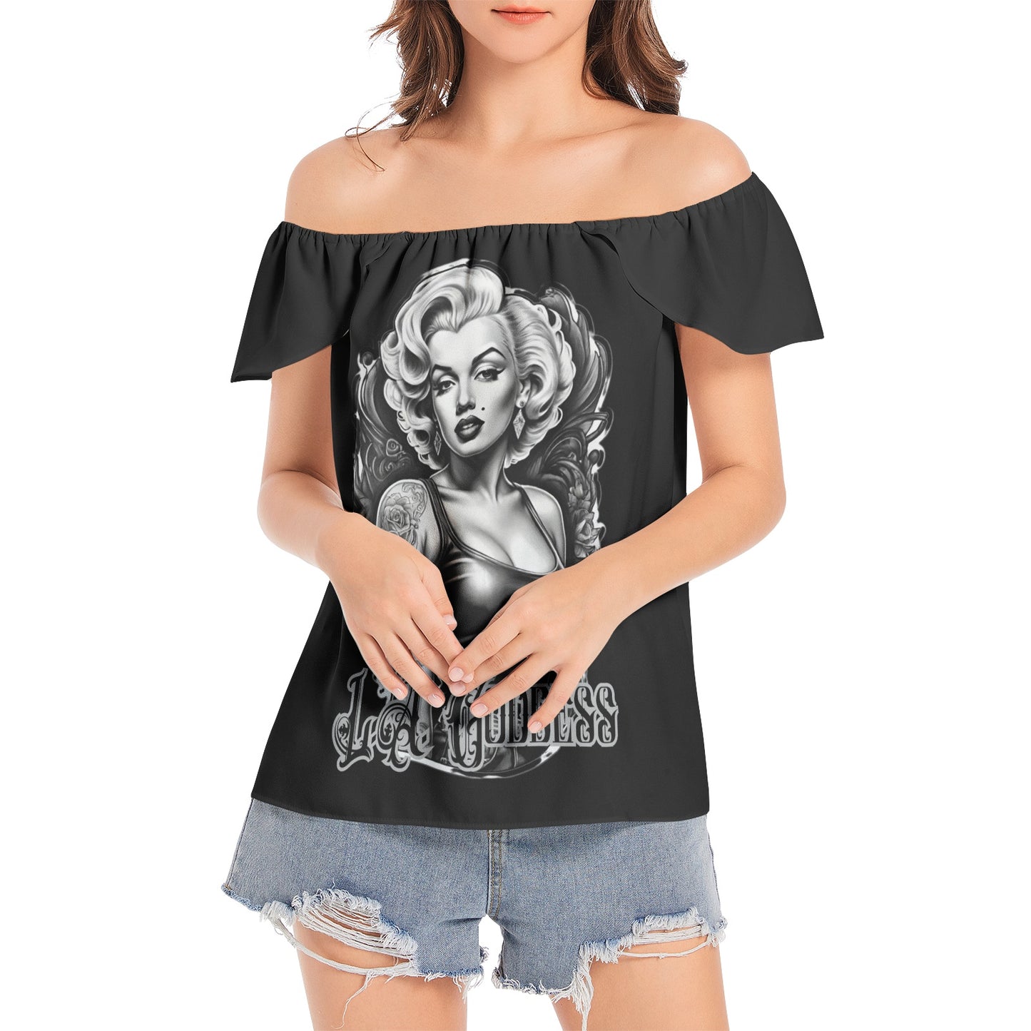 L.A Goddess- Black Sleeve Women's Off The Shoulder Top