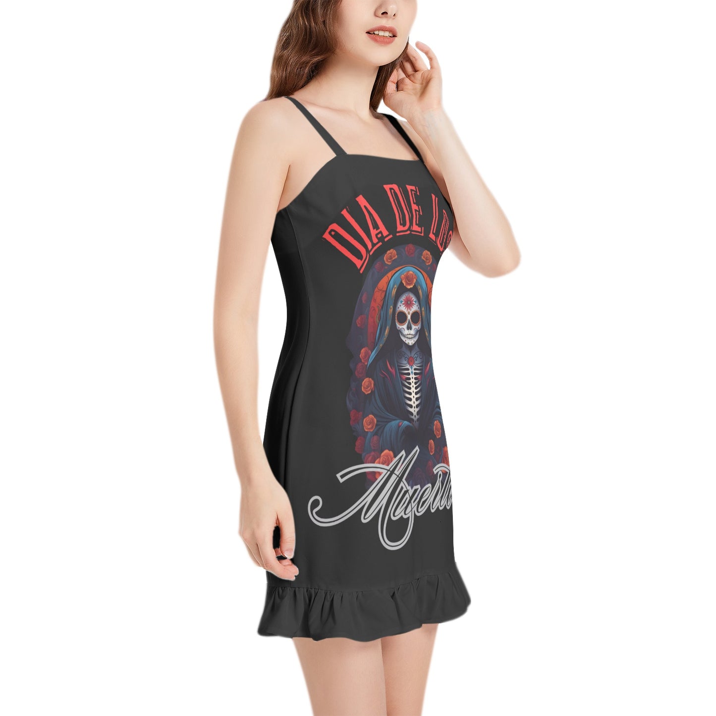 Dia de Los Muertos Ruffle Hem Mini Dress