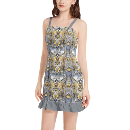 Metal Grade Heart Ruffle Hem Mini Dress