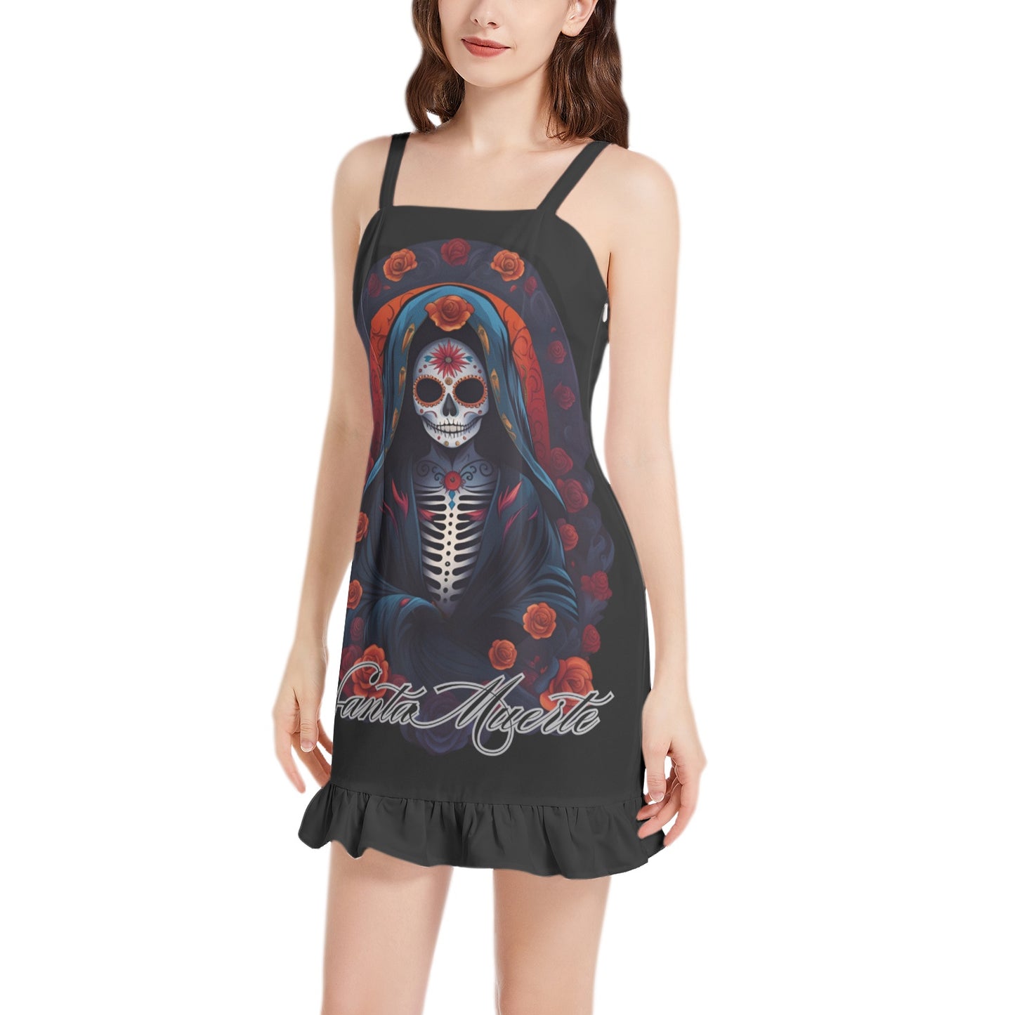Santa Muerte Ruffle Hem Mini Dress