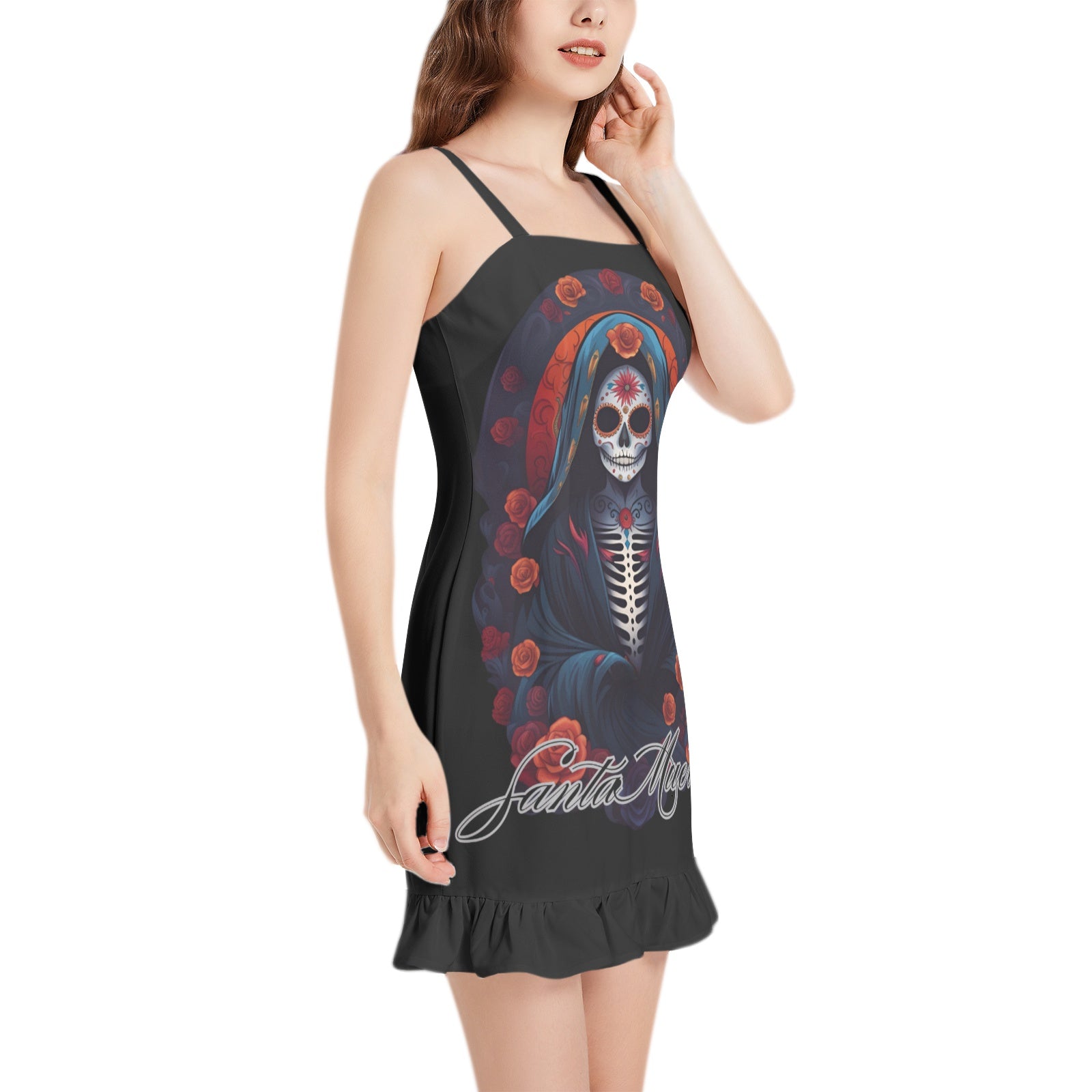 Santa Muerte Ruffle Hem Mini Dress