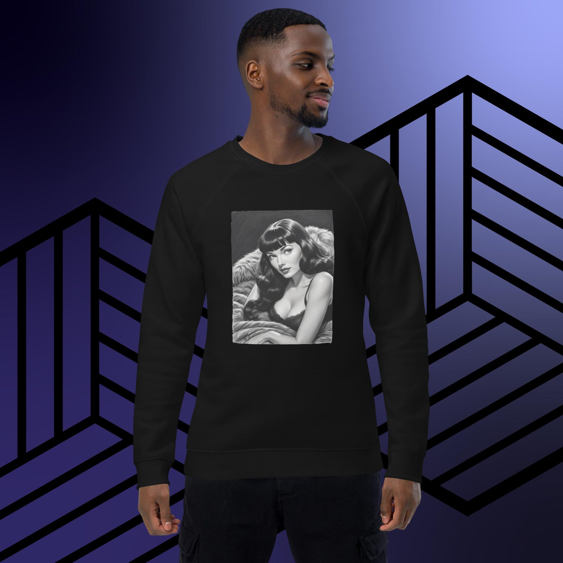 Bettie Page Unisex organic raglan sweatshirt Black