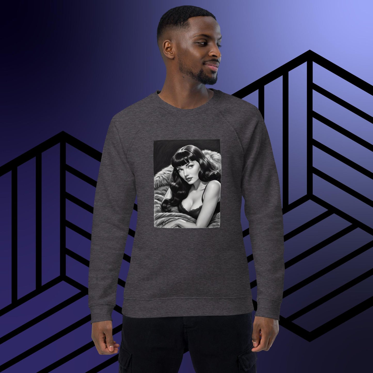 Bettie Page Unisex organic raglan sweatshirt Charcoal Melange